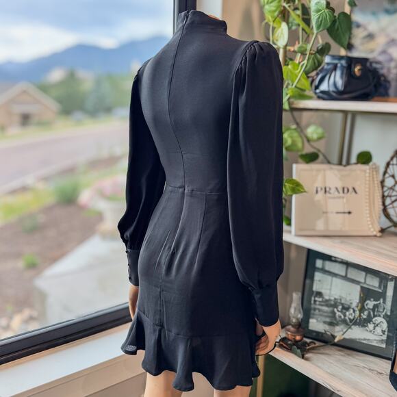 Express, Long Sleeve Draped Mock Neck Ruffle Black Mini Dress Women’s X-Small - Picture 12 of 12